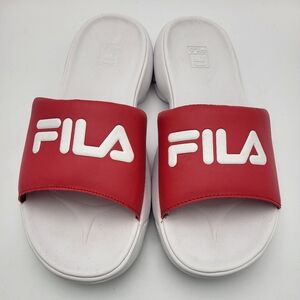 Fila White & Red Slides with White Text